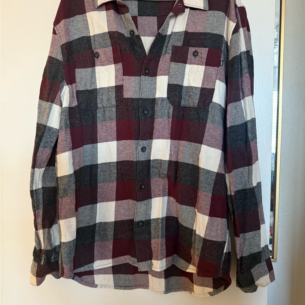 Vans Plaid Button-Up Shirt in Red, Gray, and White